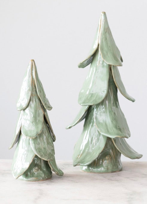 Handmade Stoneware Tree, Reactive Glaze, Mint Color