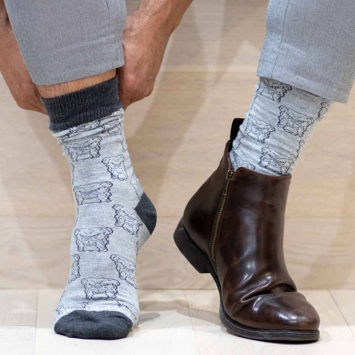 Men's Bulldog Face Socks   Gray/Charcoal   One Size