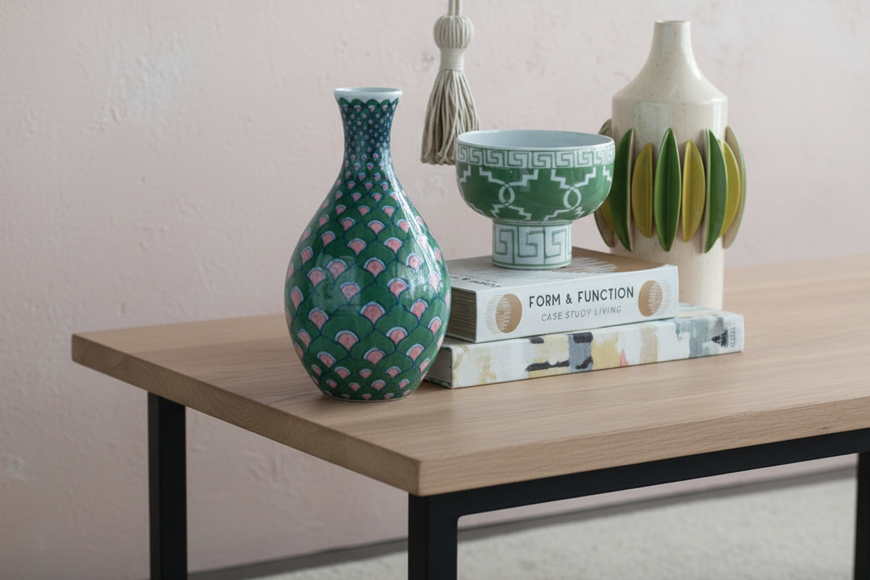Hand-Painted Stoneware Footed Bowl with Geometric Pattern (Each One Will Vary)