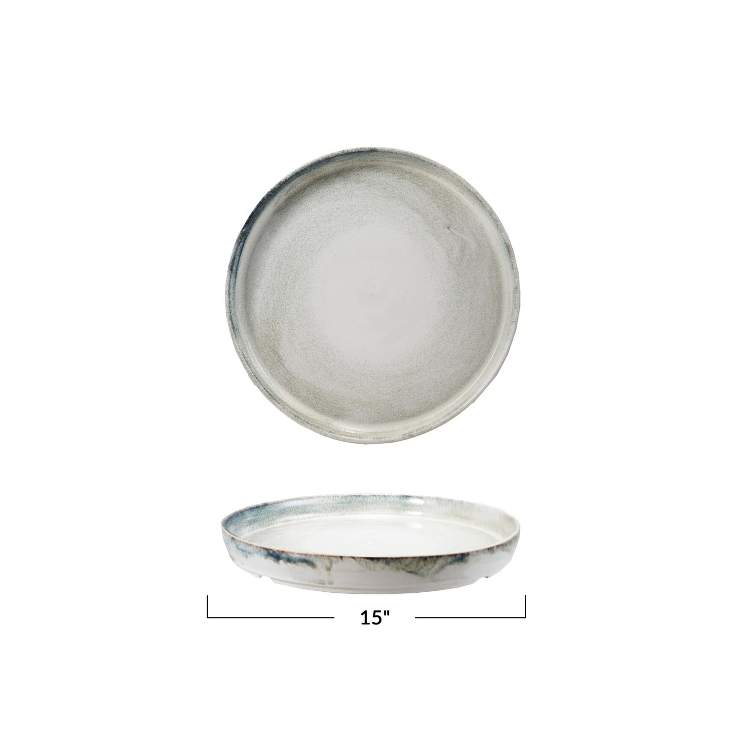 Stoneware Platter, Reactive Glaze, Blue & White (Each One Will Vary)