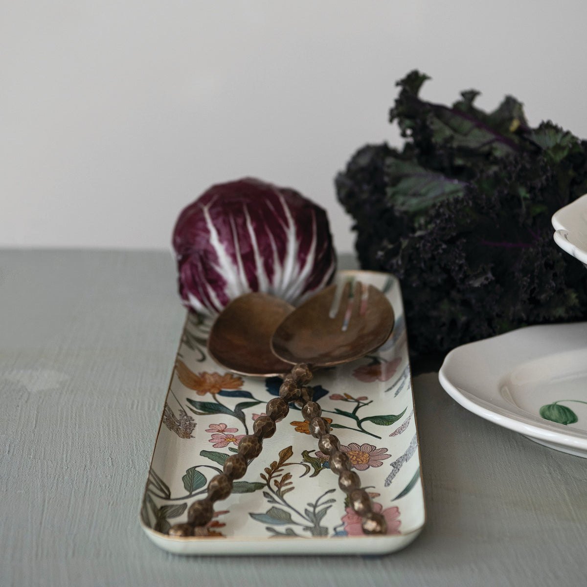 Decorative Metal Wall Decor/Tray with Floral Pattern (Hangs or Sits)