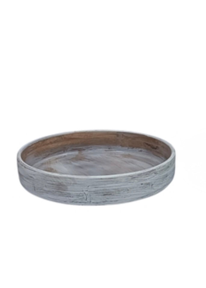 17" Wooden Bowl with White Wash & Base