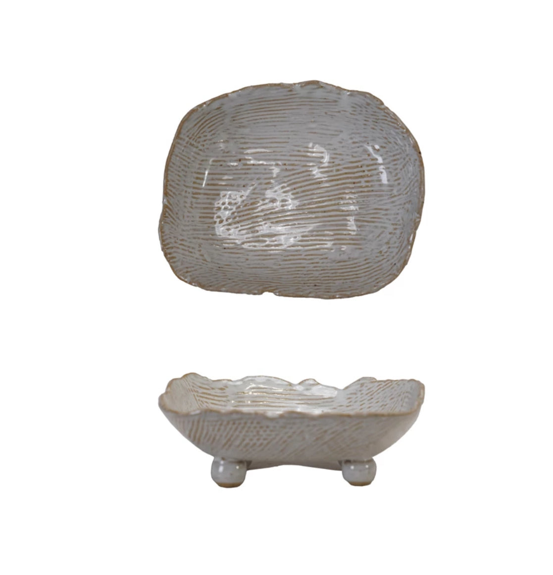 Stoneware Organic Shaped Footed Dish (Each One Will Vary)