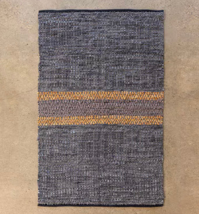 Woven Leather Stripe Rug, 4' x 6'