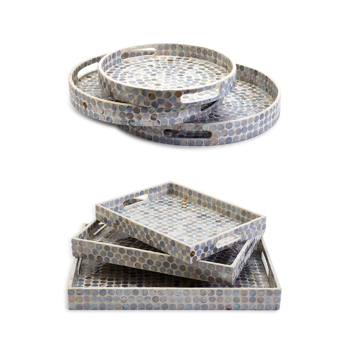 Mother of Pearl Gallery Tray with Dot Pattern-Medium Rectangle