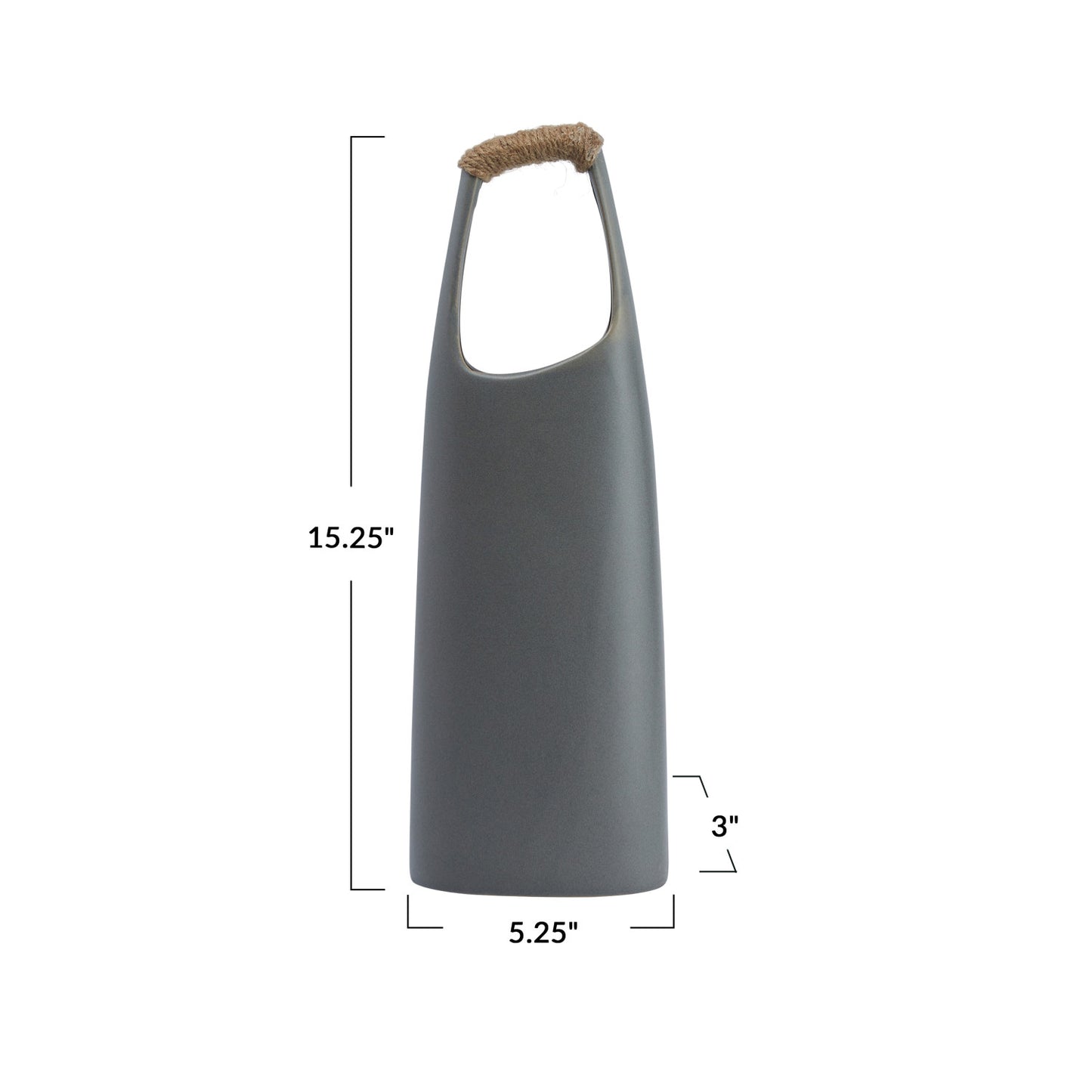 Stoneware Vase w/ Rattan Wrapped Handle, Grey