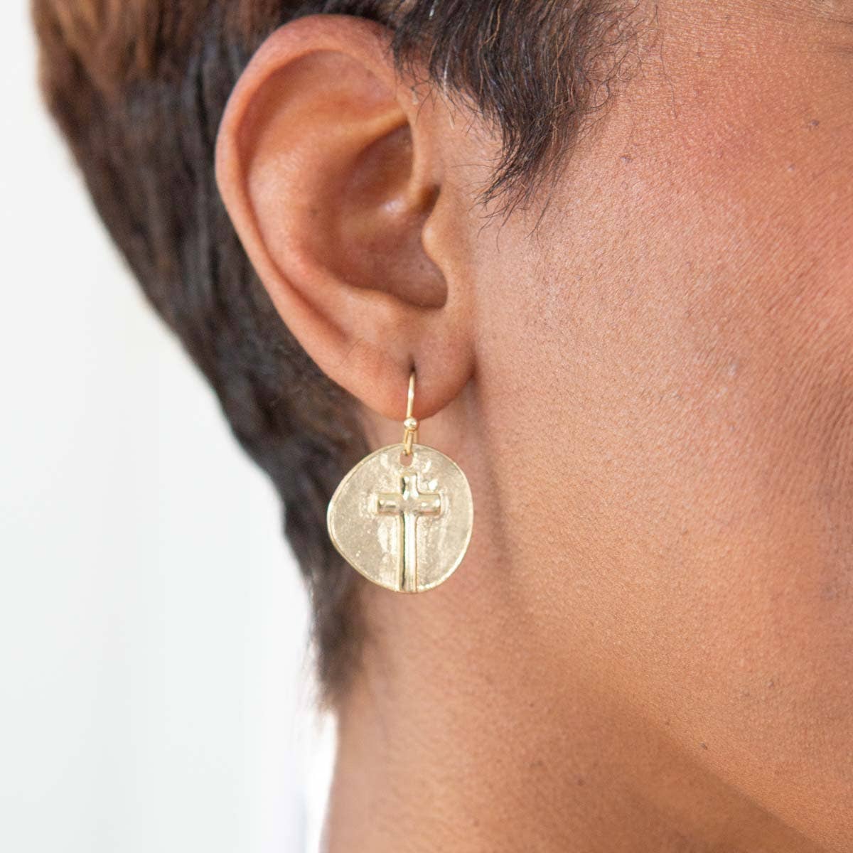 Ascension Cross Earrings   Gold   .75"