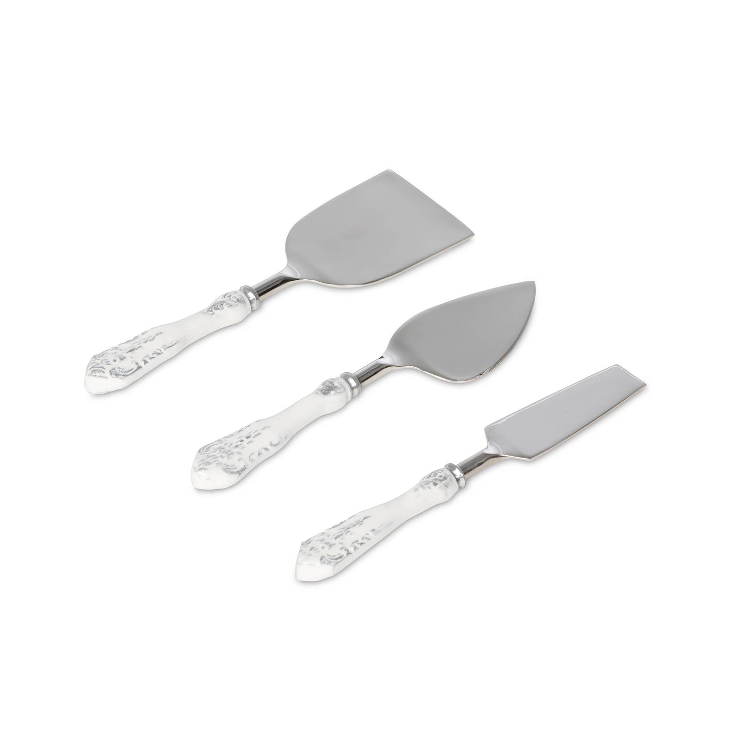 Milk Bucket White Embossed Enamel Cheese Servers, Set of 3