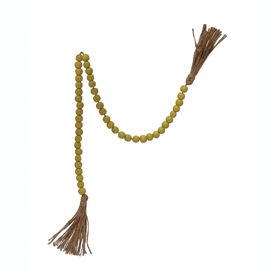 Wood Beads Garland with Jute Tassels