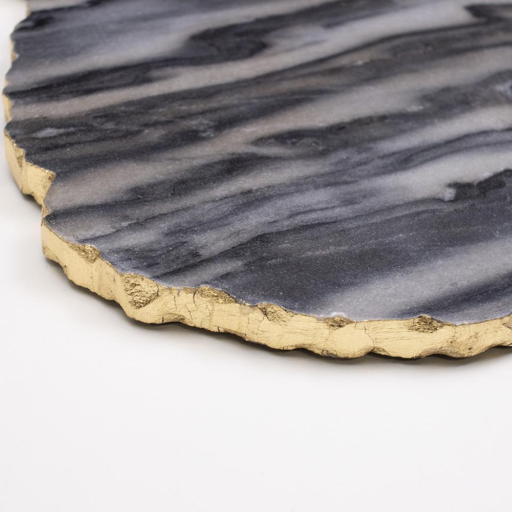 Square Metz Marble Serving Board in Gray with Gold Trim