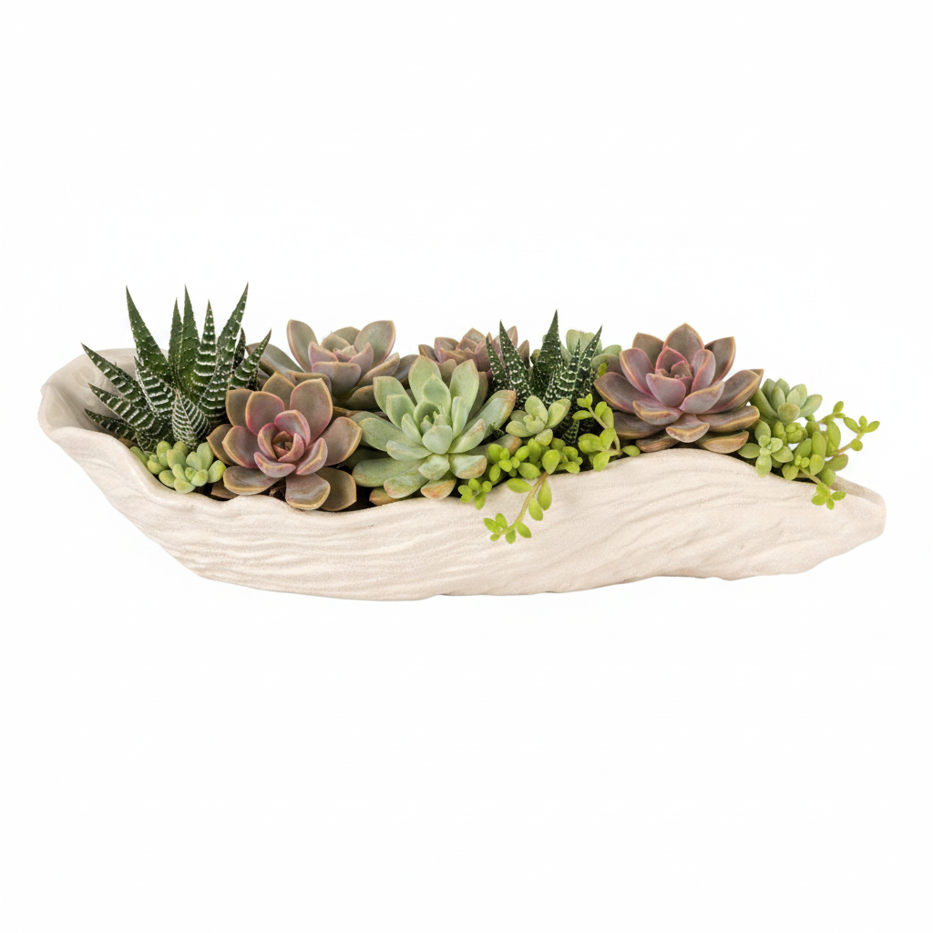 Stoneware Oyster Shell Shaped Bowl & Unglazed (Each Will Vary)