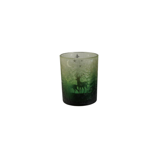 Mercury Glass Tealight/Votive Holder with Laser Etched Scene, Green