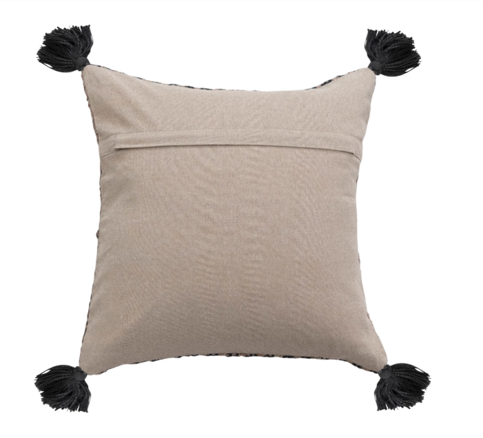 18" Woven Cotton Pillow w/ Stripes & Tassels