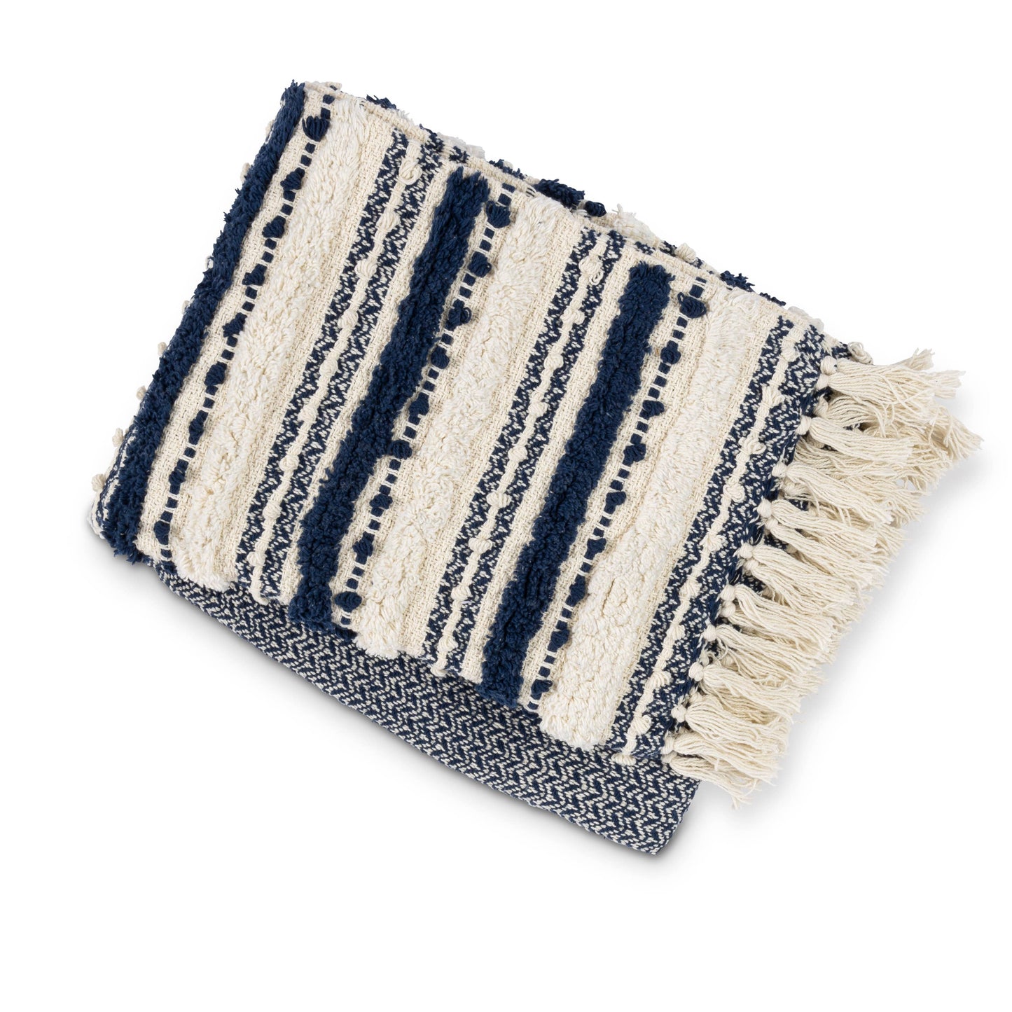 50"L x 60"W Navy and Ivory Cotton Heirloom Jacquard Throw