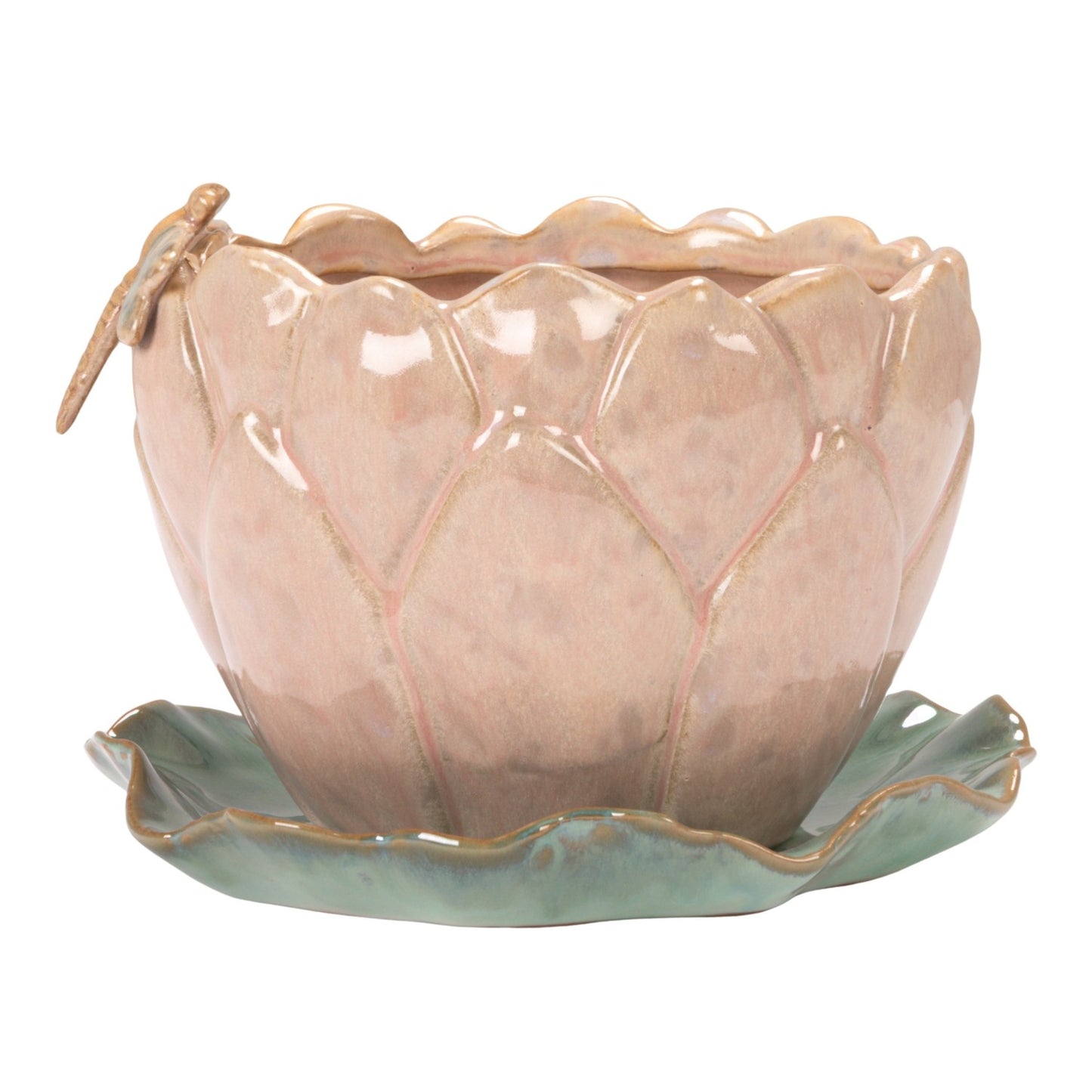 Stoneware Flower Shaped Planter & Saucer (Holds 4" Pot) (Each One Will Vary)