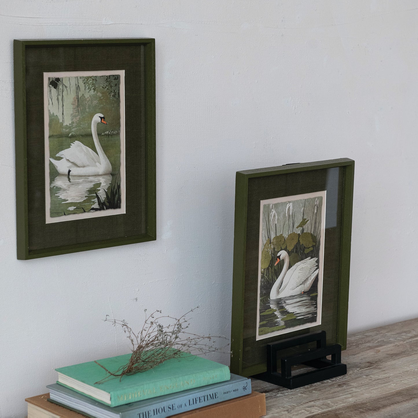 Wood Framed Glass Wall Decor with Swan & Mat, 2 Styles