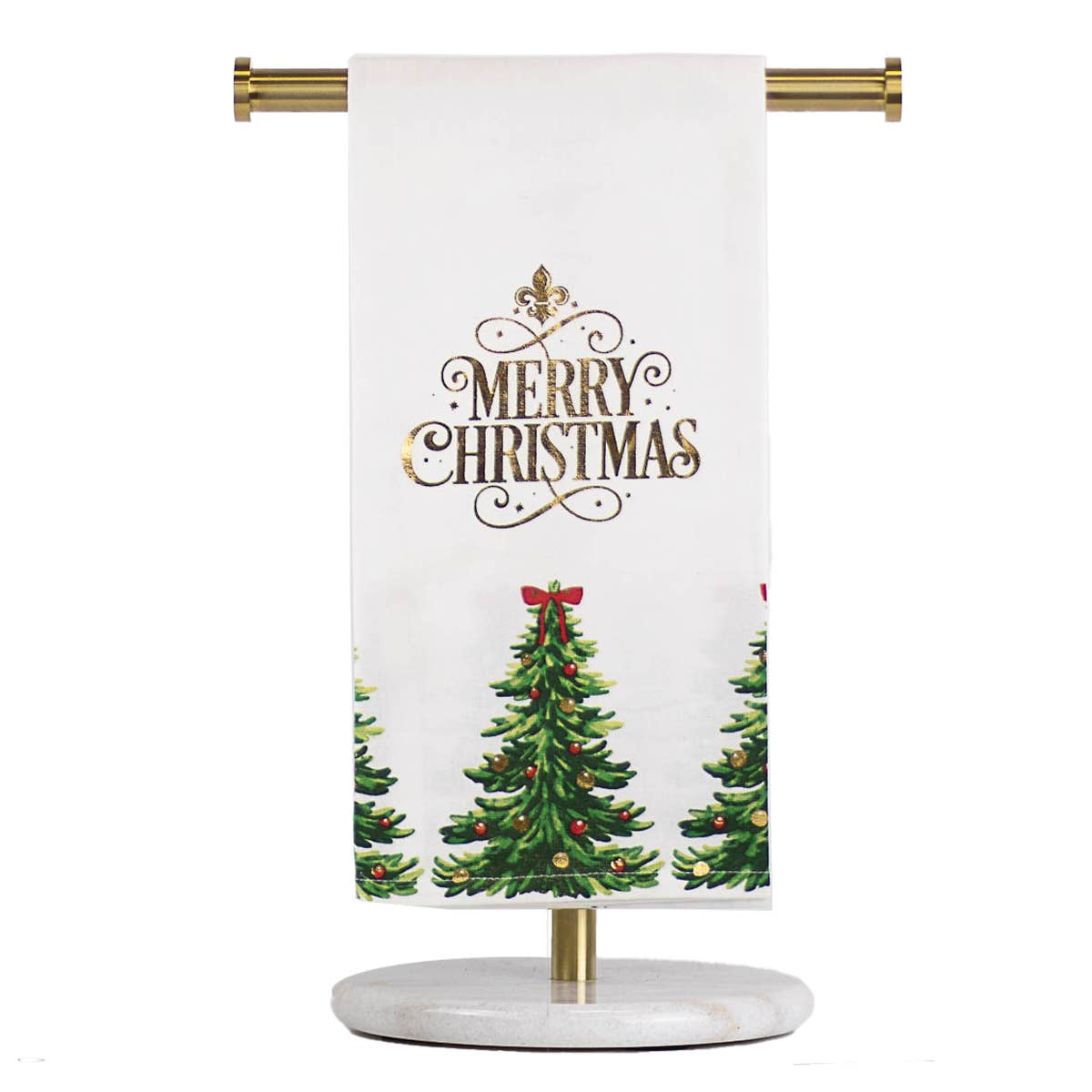 Noelle Merry Christmas Hand Towel    White/Green/Gold   20x28