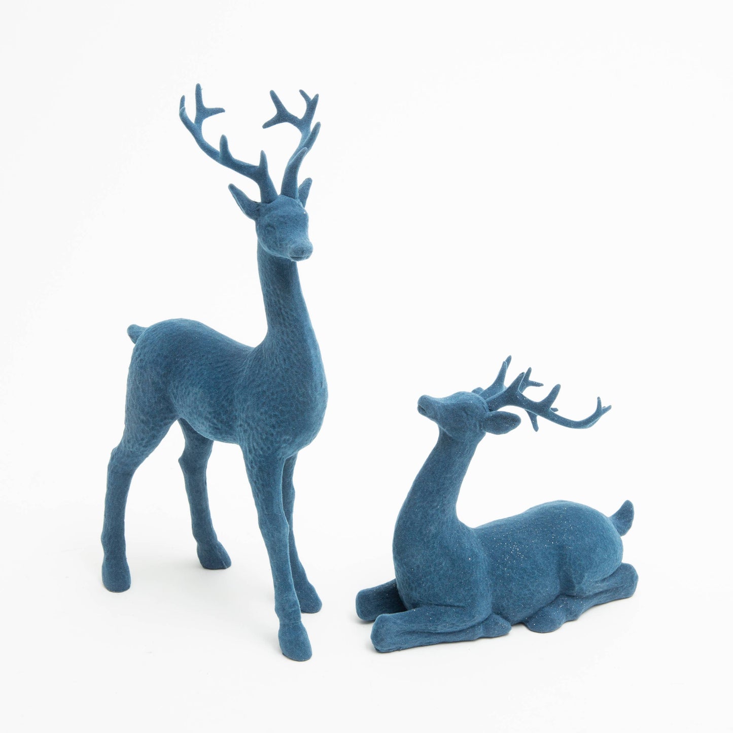 11.6"H Standing & 5.71"H Lying Resin Holiday Flocking Deer