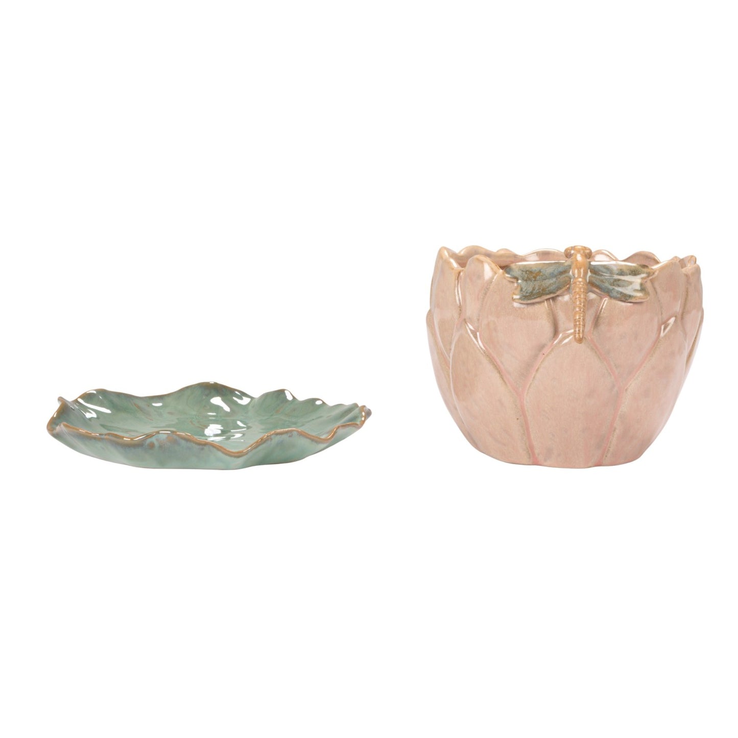 Stoneware Flower Shaped Planter & Saucer (Holds 4" Pot) (Each One Will Vary)