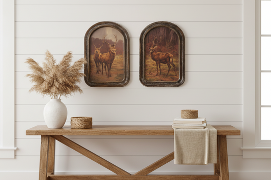 Wall Décor with Vintage Reproduction Stag(s) in Forest, 2 Styles
