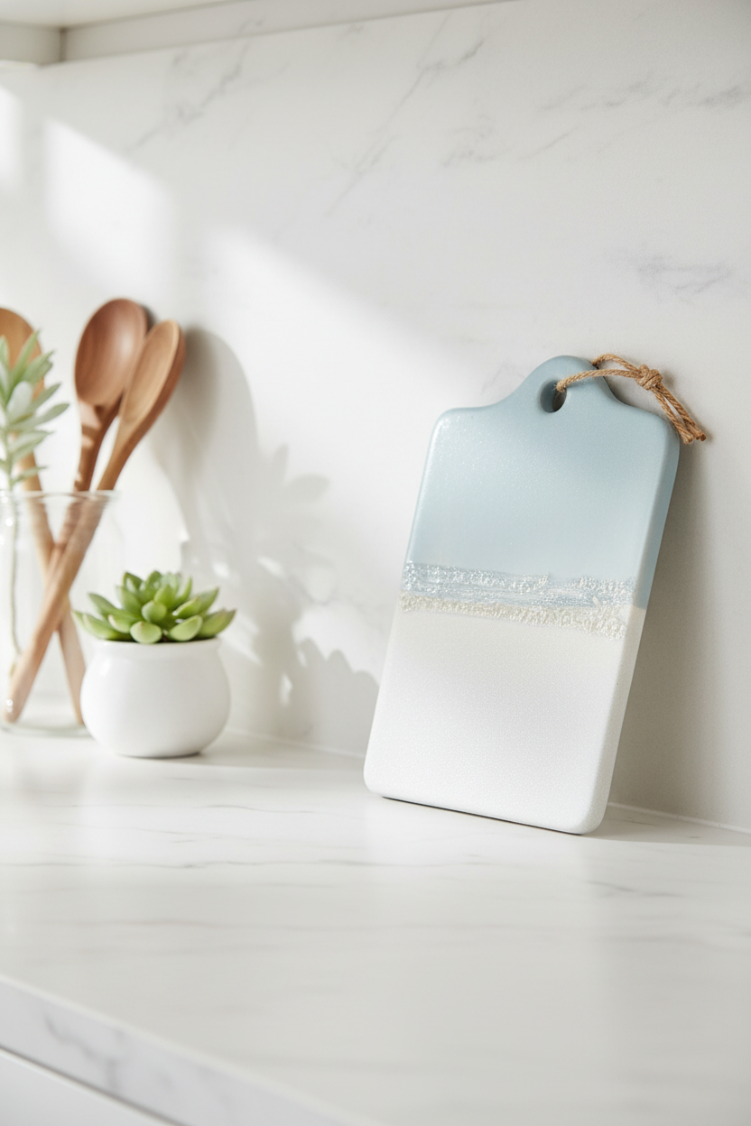 Stoneware Cheese/Serving Board w/ Jute Tie, Reactive Glaze (Each One Will Vary)