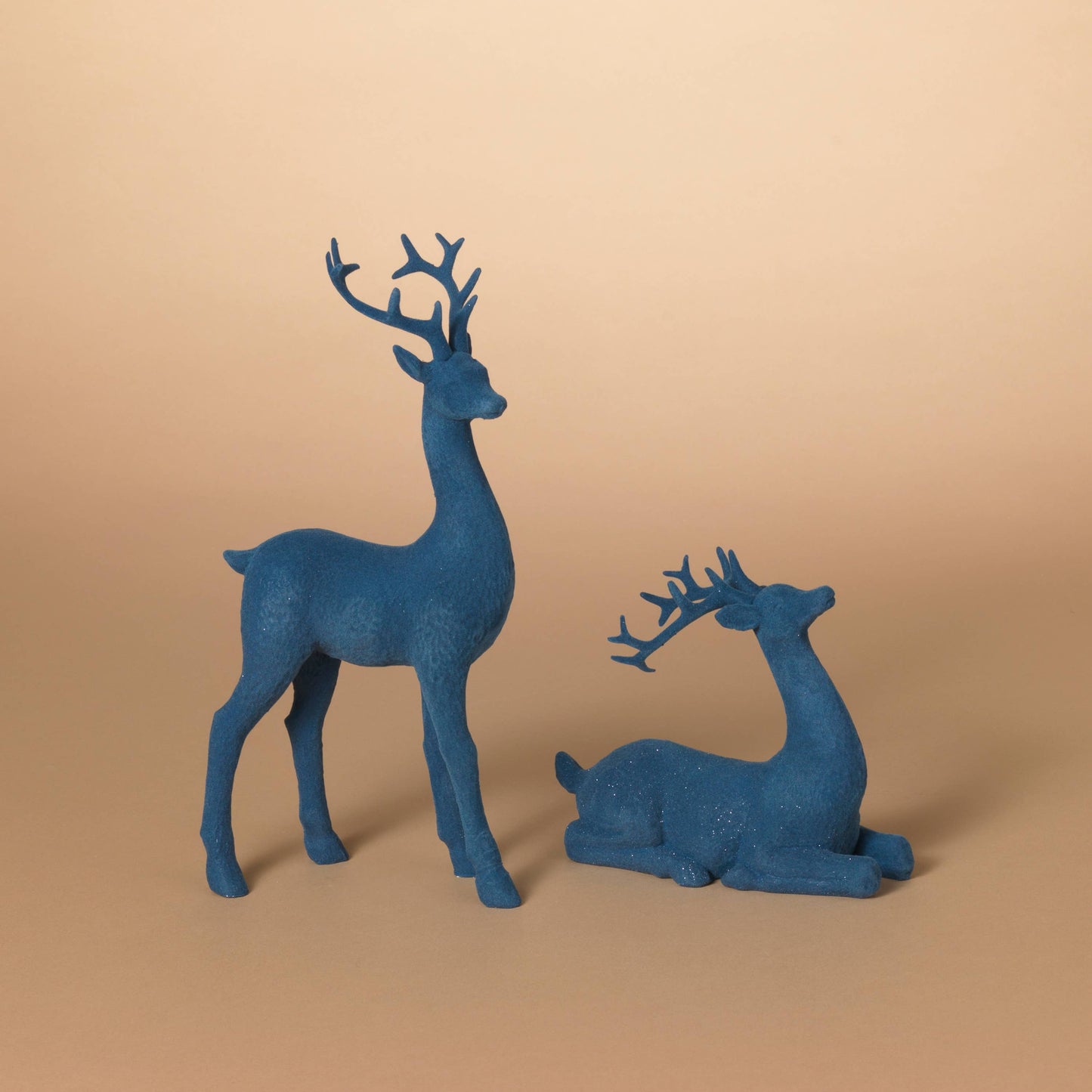 11.6"H Standing & 5.71"H Lying Resin Holiday Flocking Deer