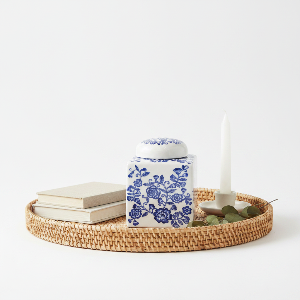 Enchanted Garden Jar   Blue/White   4x5x4