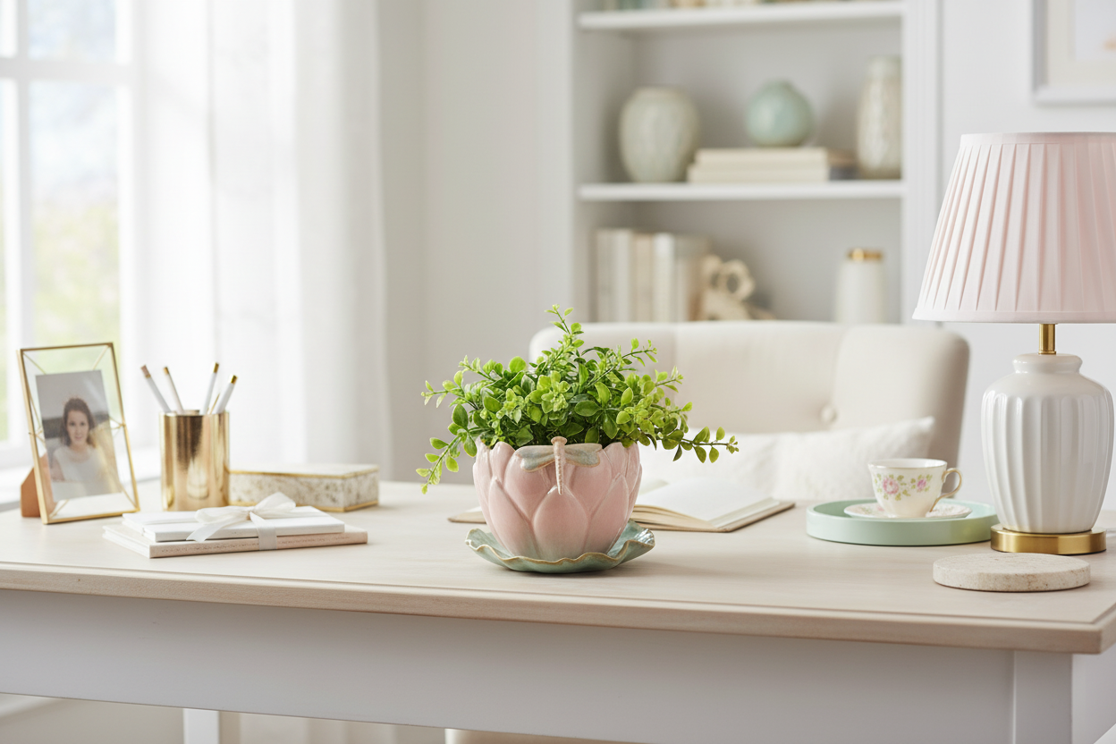 Stoneware Flower Shaped Planter & Saucer (Holds 4" Pot) (Each One Will Vary)