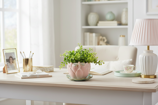 Stoneware Flower Shaped Planter & Saucer (Holds 4" Pot) (Each One Will Vary)