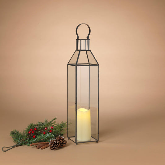 22.4"H Metal & Glass Holiday Lantern