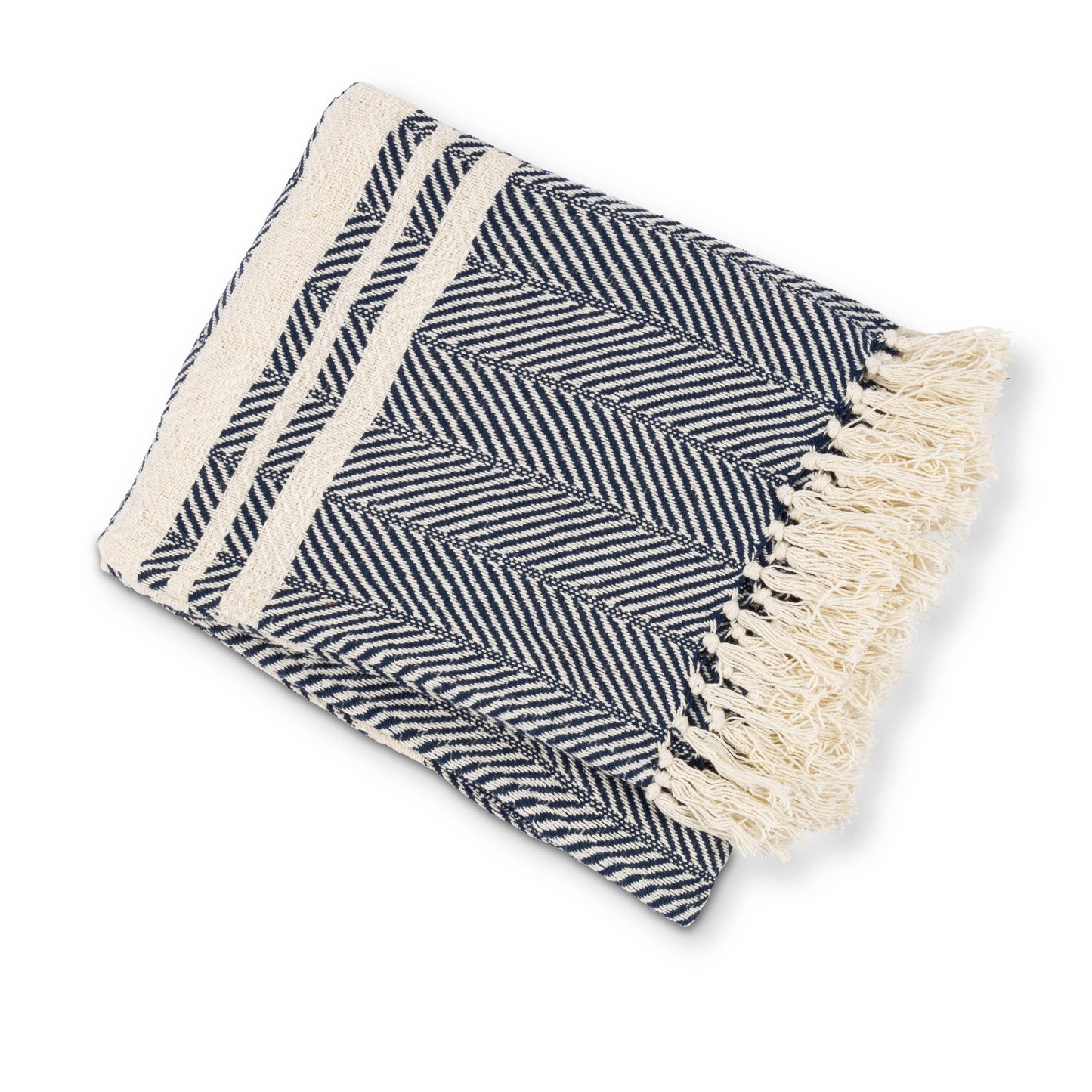Navy and Ivory Cotton Heirloom Jacquard Throw