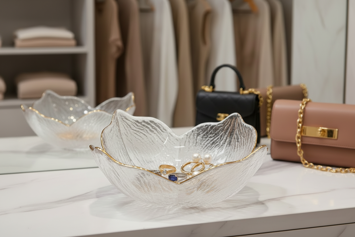 Magnolia Glass Bowl   Clear/Gold   6.5x2.7x6.5
