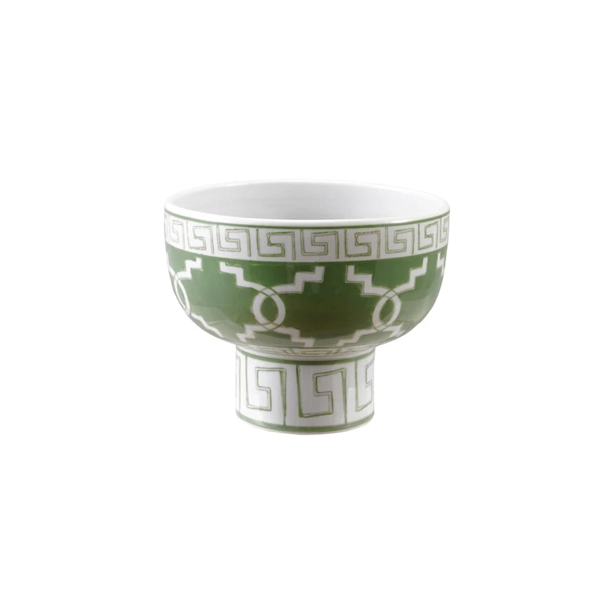 Hand-Painted Stoneware Footed Bowl with Geometric Pattern (Each One Will Vary)