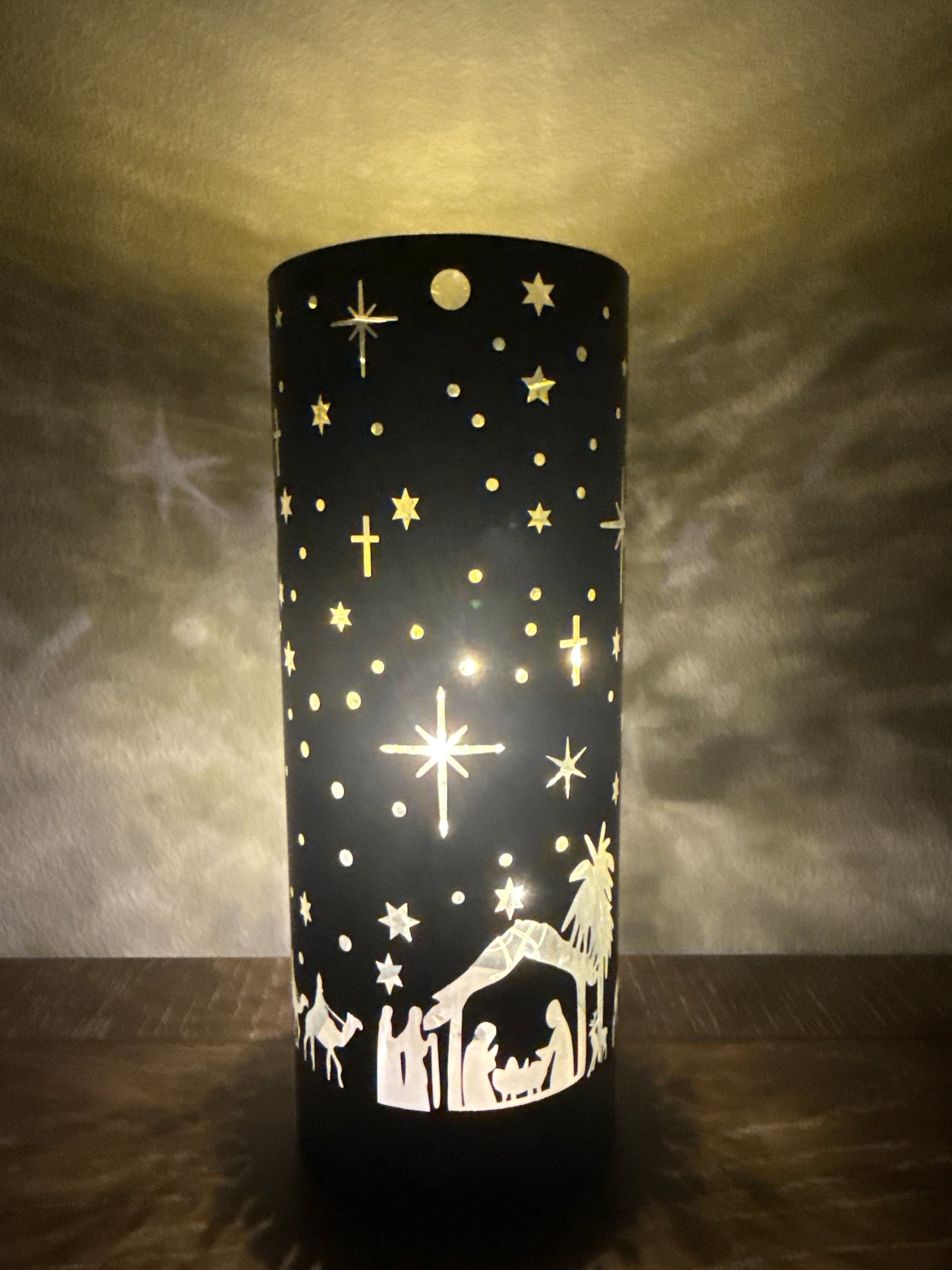 Glass LED Light with Laser Nativity Scene