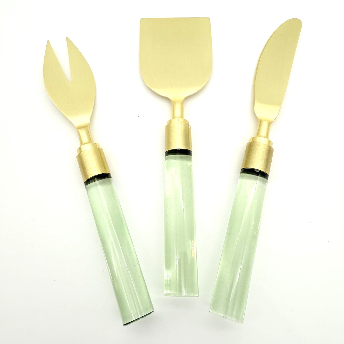 Cheese Servers, Brass and Green Resin