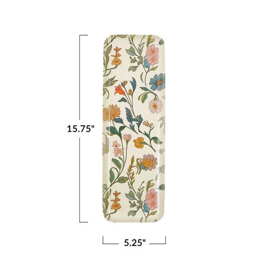 Decorative Metal Wall Decor/Tray with Floral Pattern (Hangs or Sits)