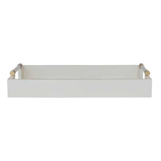 MDF Lacquered Tray w/ Acrylic & Metal Handles, Gold Finish & Cream Color