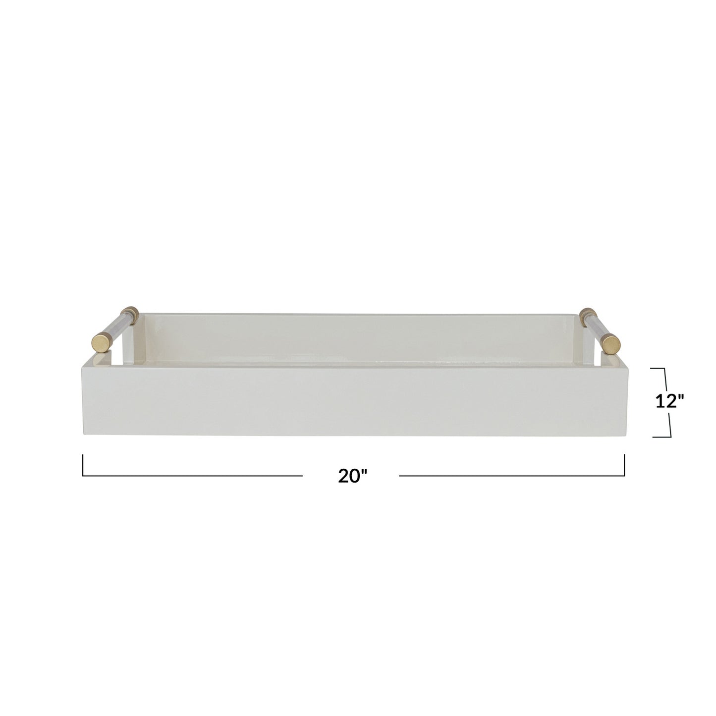 MDF Lacquered Tray w/ Acrylic & Metal Handles, Gold Finish & Cream Color