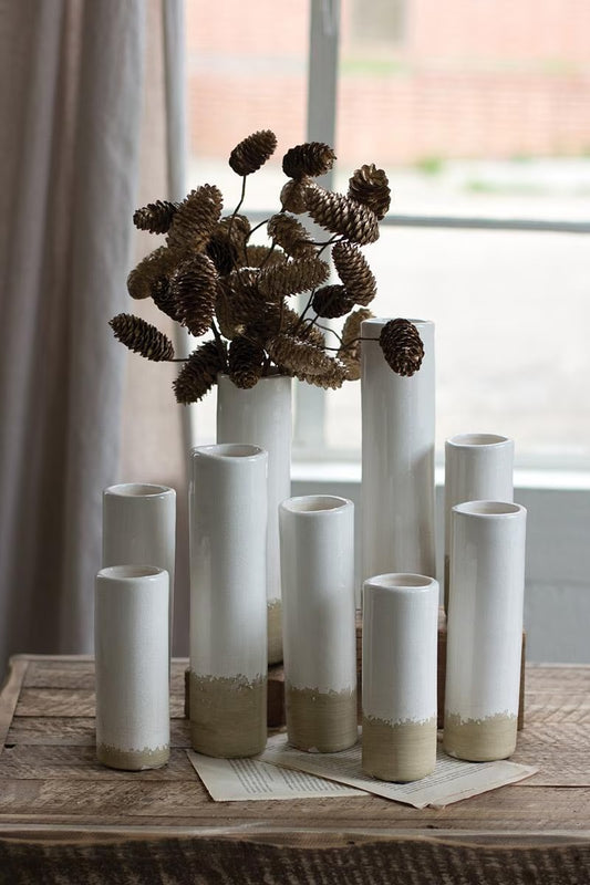 White Ceramic Cylinder Bud Vases, Set of 3