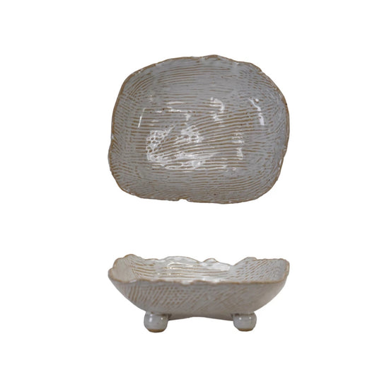 Stoneware Organic Shaped Footed Dish (Each One Will Vary)