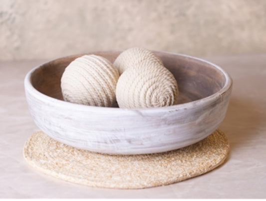 15” Wooden Bowl with White Wash & Base