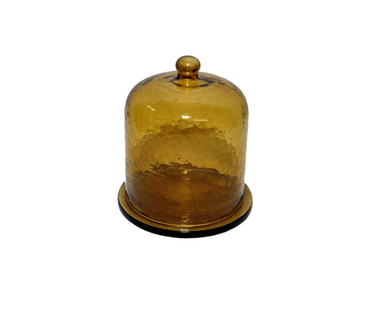 Cake Recycled Glass Dome w/Plate Dia 6” Olive