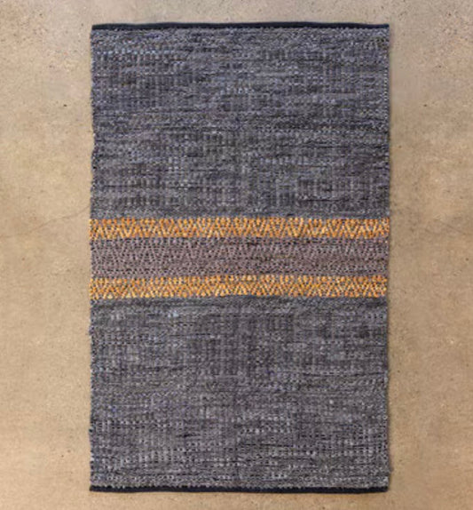 Woven Leather Stripe Rug, 4' x 6'