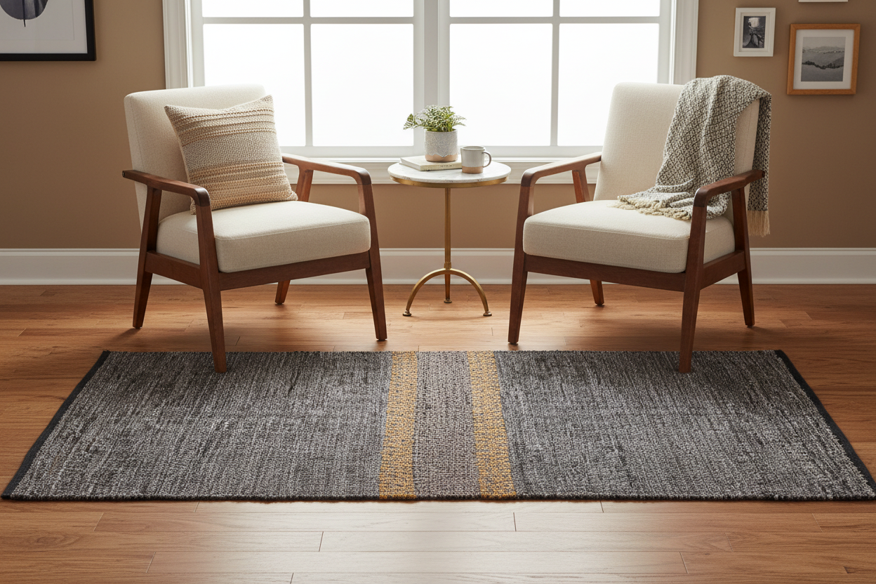 Woven Leather Stripe Rug, 4' x 6'