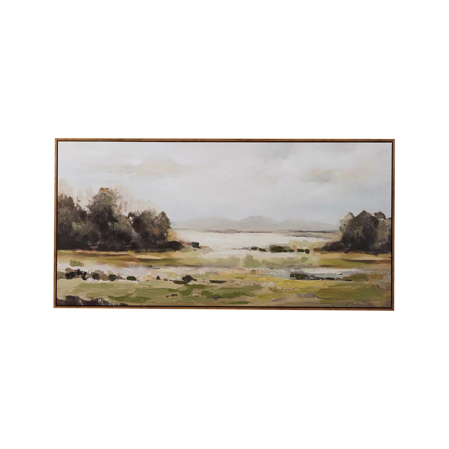 Wood Framed Canvas Wall Decor with Landscape