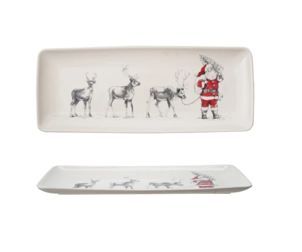 Stoneware Serving Platter with Santa Leading Reindeer