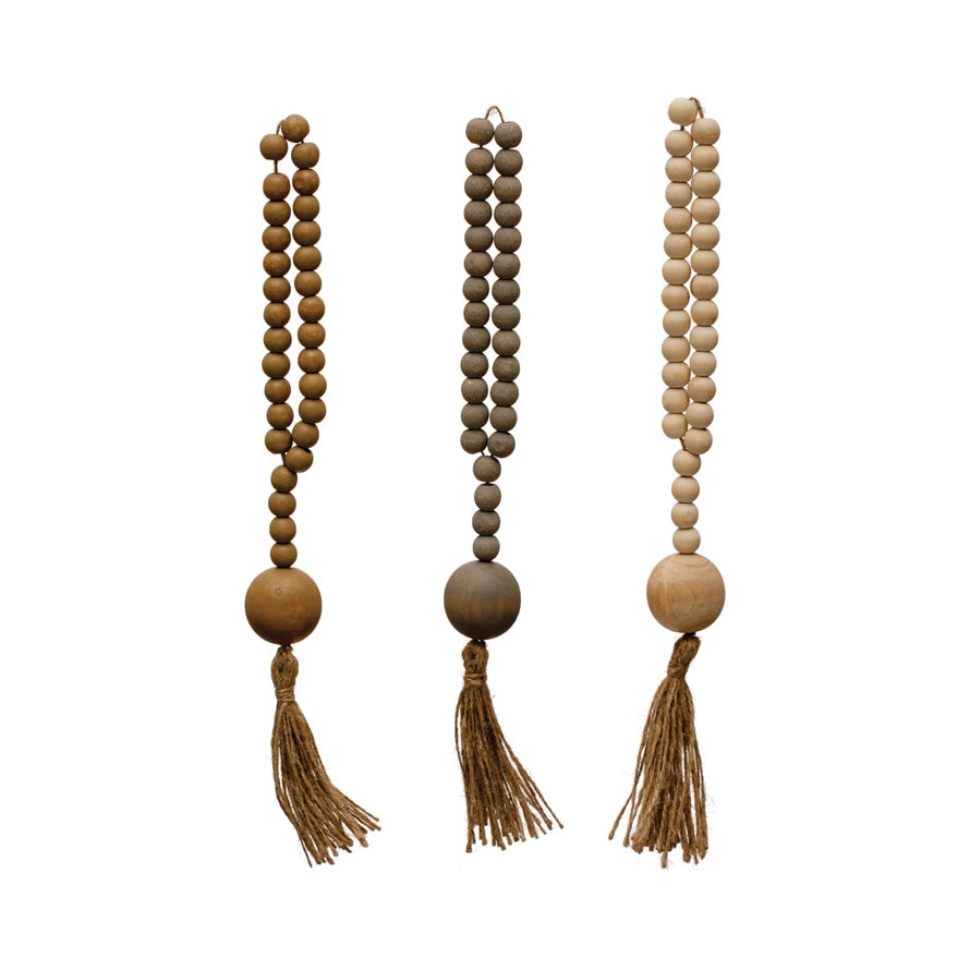 Pine Wood Bead Garland with Jute Tassels
