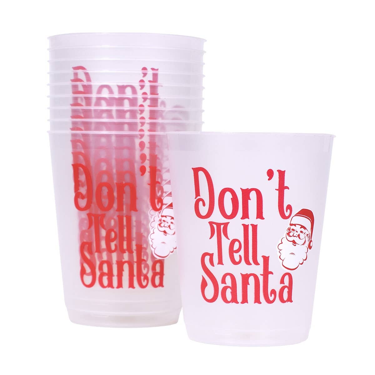 Don't Tell Santa Party Cups   Frosted/Red/White   16oz   Set of 10