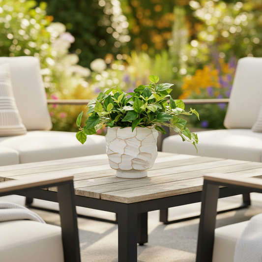 Embossed Stoneware Planter/Vase (Holds 5" Pot) (Each One Will Vary)
