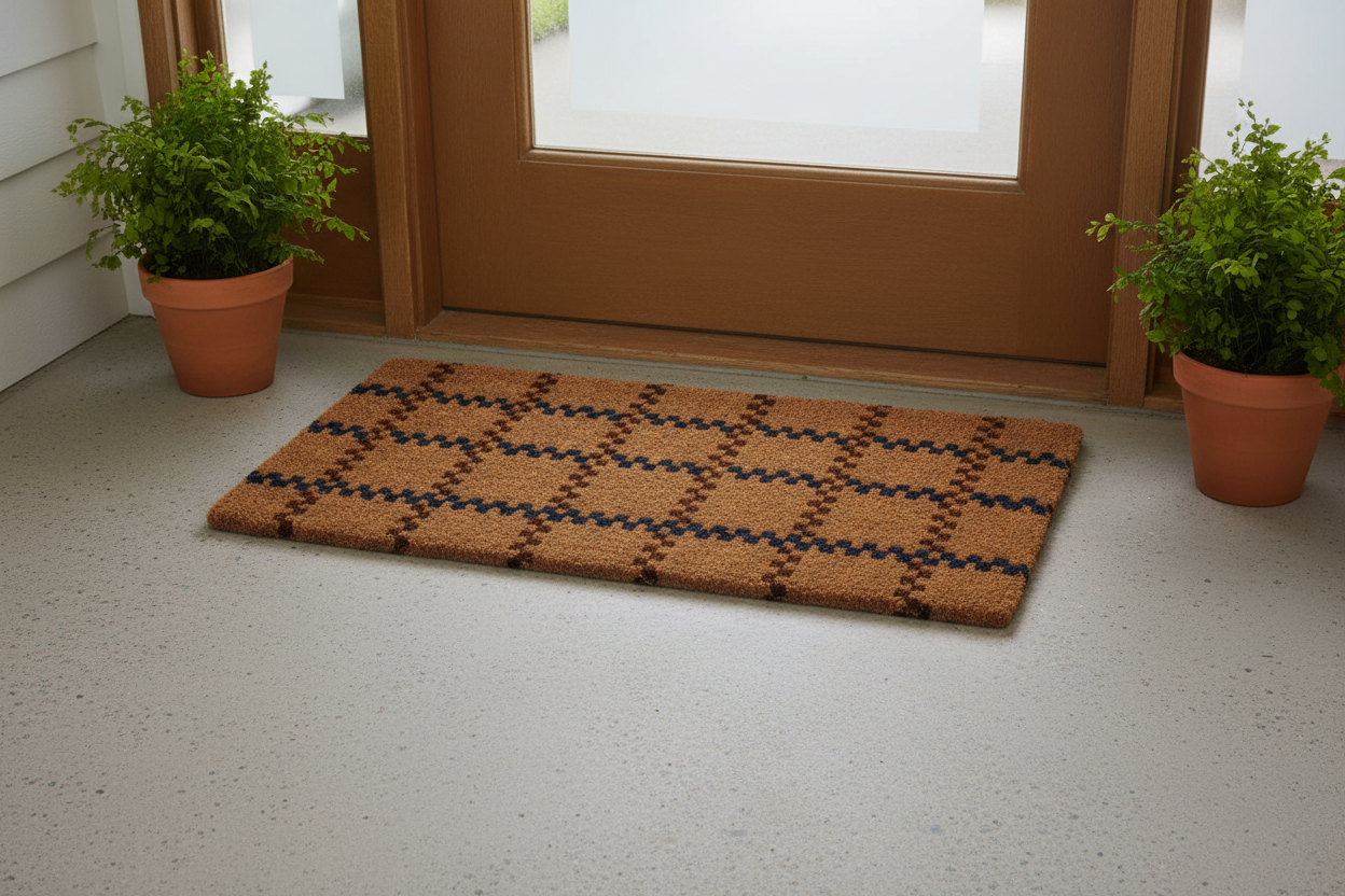 Natural Coir Door Mat, Brown/Blue